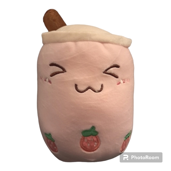 unknown Other - NWOT Strawberry Milkshake Bubble Tea Plush Squish Food Drink 7"